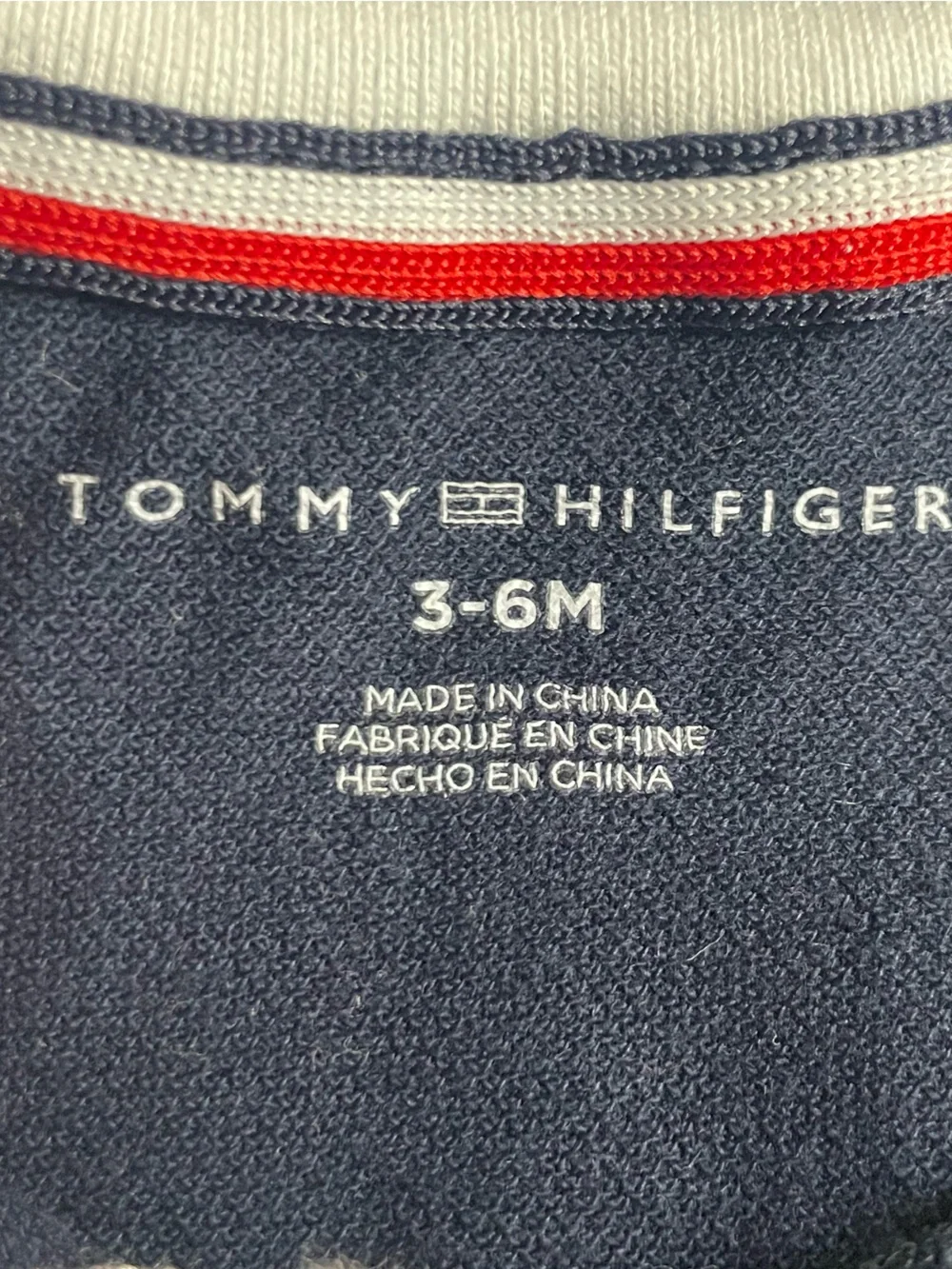 Tommy Hilfiger Navy Knit Polo with Red and White Flag